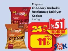 CHİPSM CHEDDAR/BARBEKÜ FIRINLANMIŞ BAKLİYAT KRAKER 60 G fiyat ve kampanya bilgisi